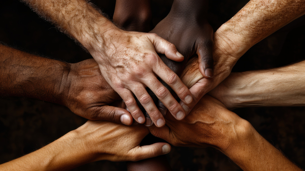 Mãos sobrepostas simbolizando resistência contra o trabalho escravo moderno no Brasil.