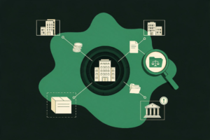 Ilustração abstrata representando reestruturação financeira e recuperação judicial empresarial